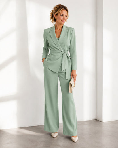 Wrap Long Sleeve Wide Leg Matching Set