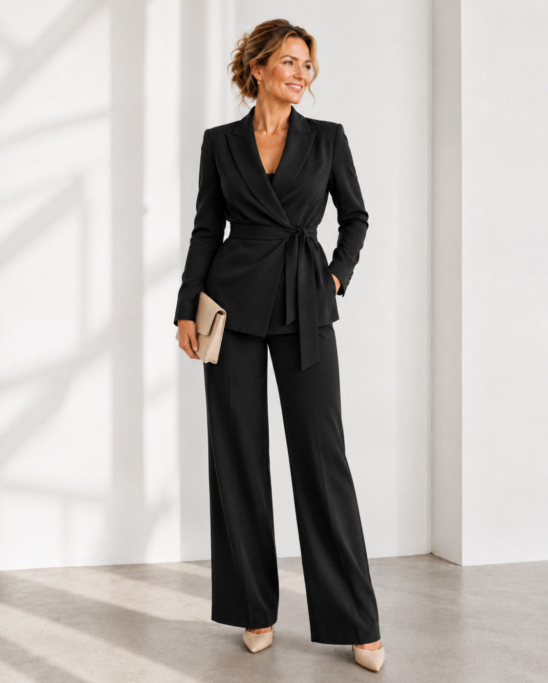 Wrap Long Sleeve Wide Leg Matching Set