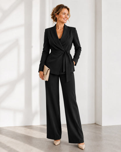 Wrap Long Sleeve Wide Leg Matching Set