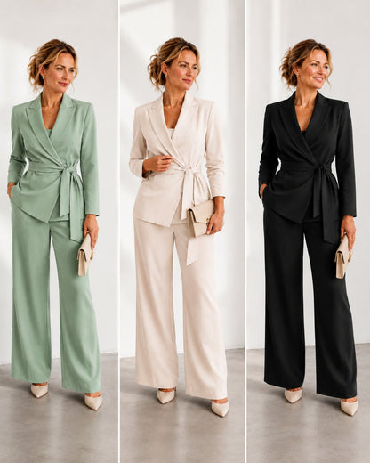 Wrap Long Sleeve Wide Leg Matching Set