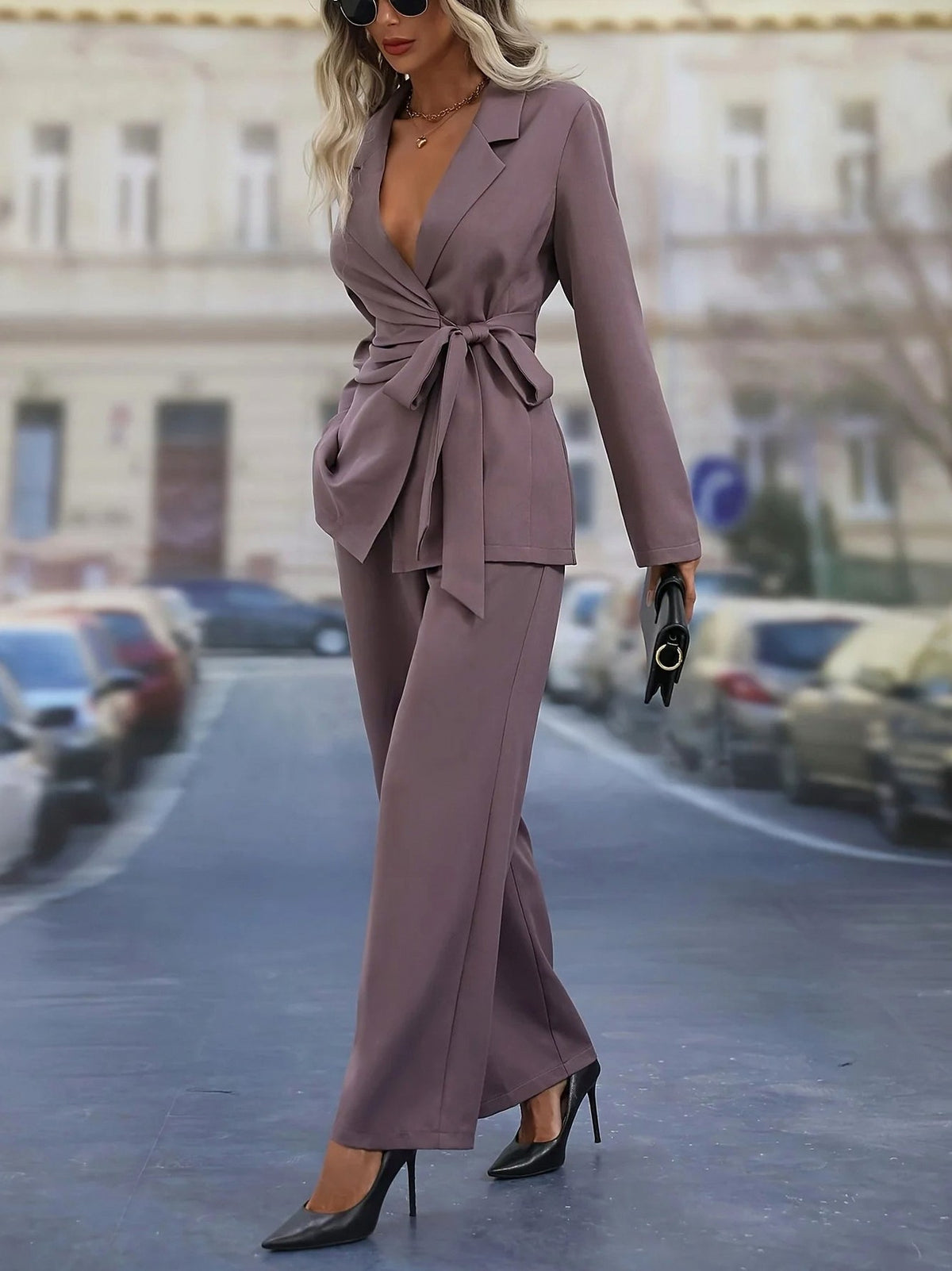 Wrap Tie Waist Blazer Matching Set