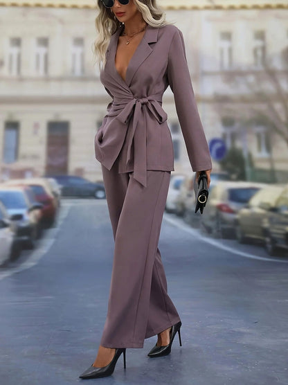 Wrap Tie Waist Blazer Matching Set