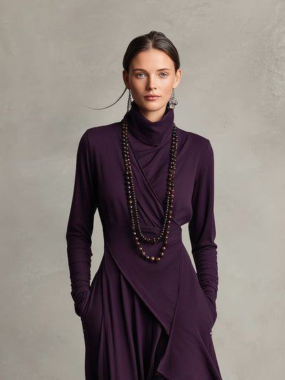 Wrap Turtleneck Long Sleeve Midi Dress