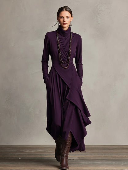Wrap Turtleneck Long Sleeve Midi Dress