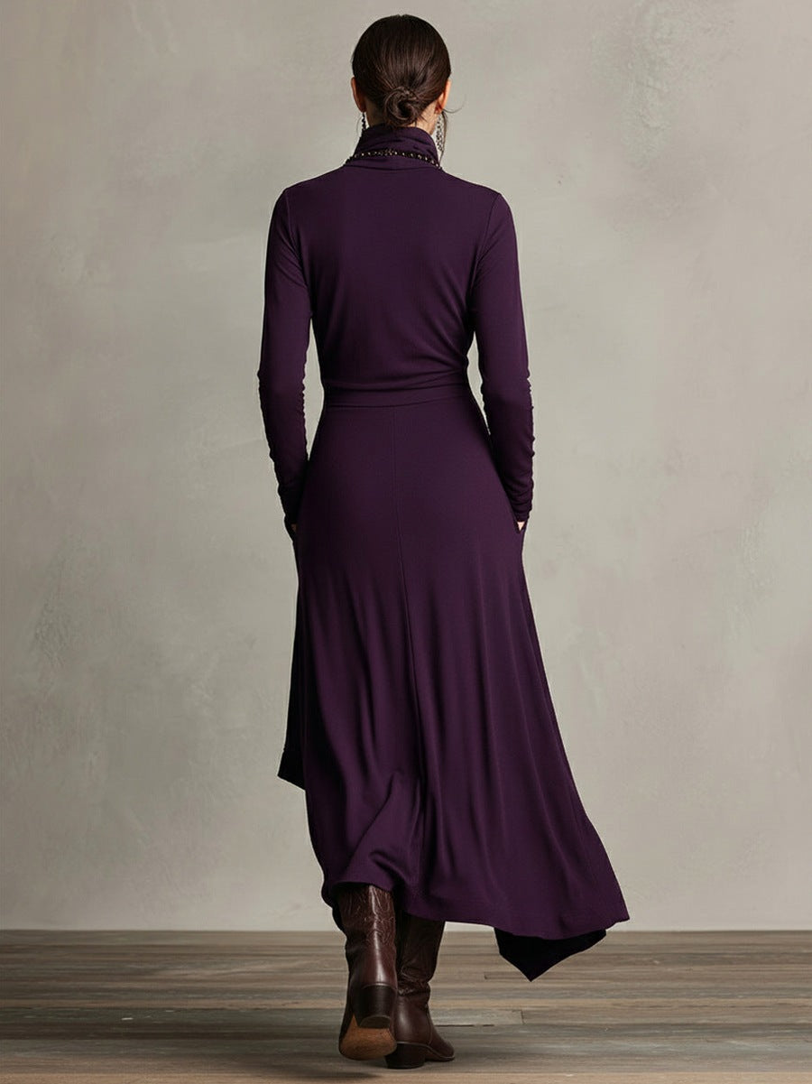 Wrap Turtleneck Long Sleeve Midi Dress