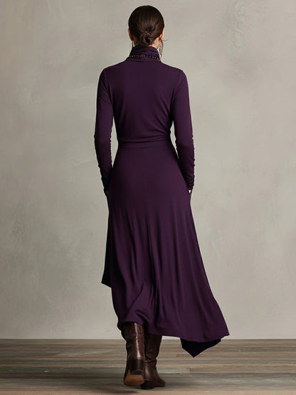 Wrap Turtleneck Long Sleeve Midi Dress