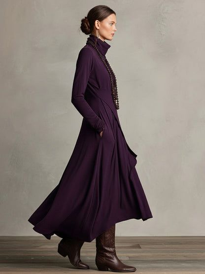 Wrap Turtleneck Long Sleeve Midi Dress
