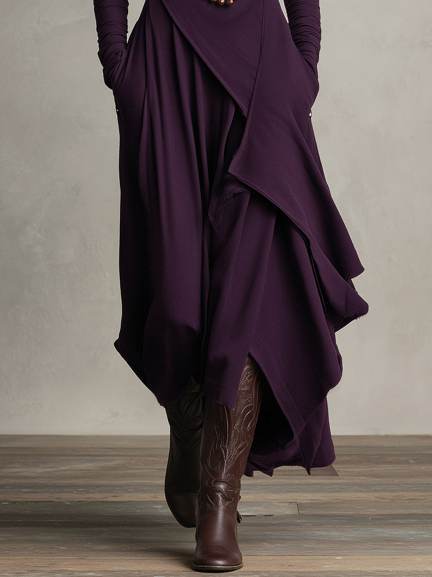 Wrap Turtleneck Long Sleeve Midi Dress